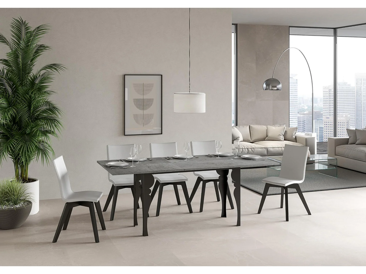 Table extensible portefeuille 120/200x45/90 cm Paxon Double gris béton cadre anthracite