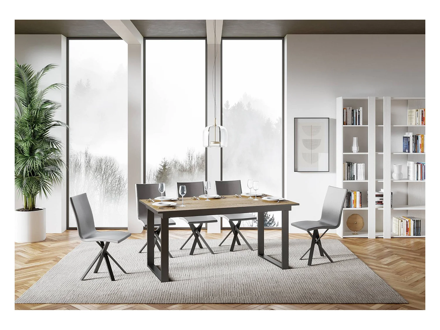 Mesa de jantar extensível 90x160/220 cm Bandos Carvalho Natural quadro Antracite