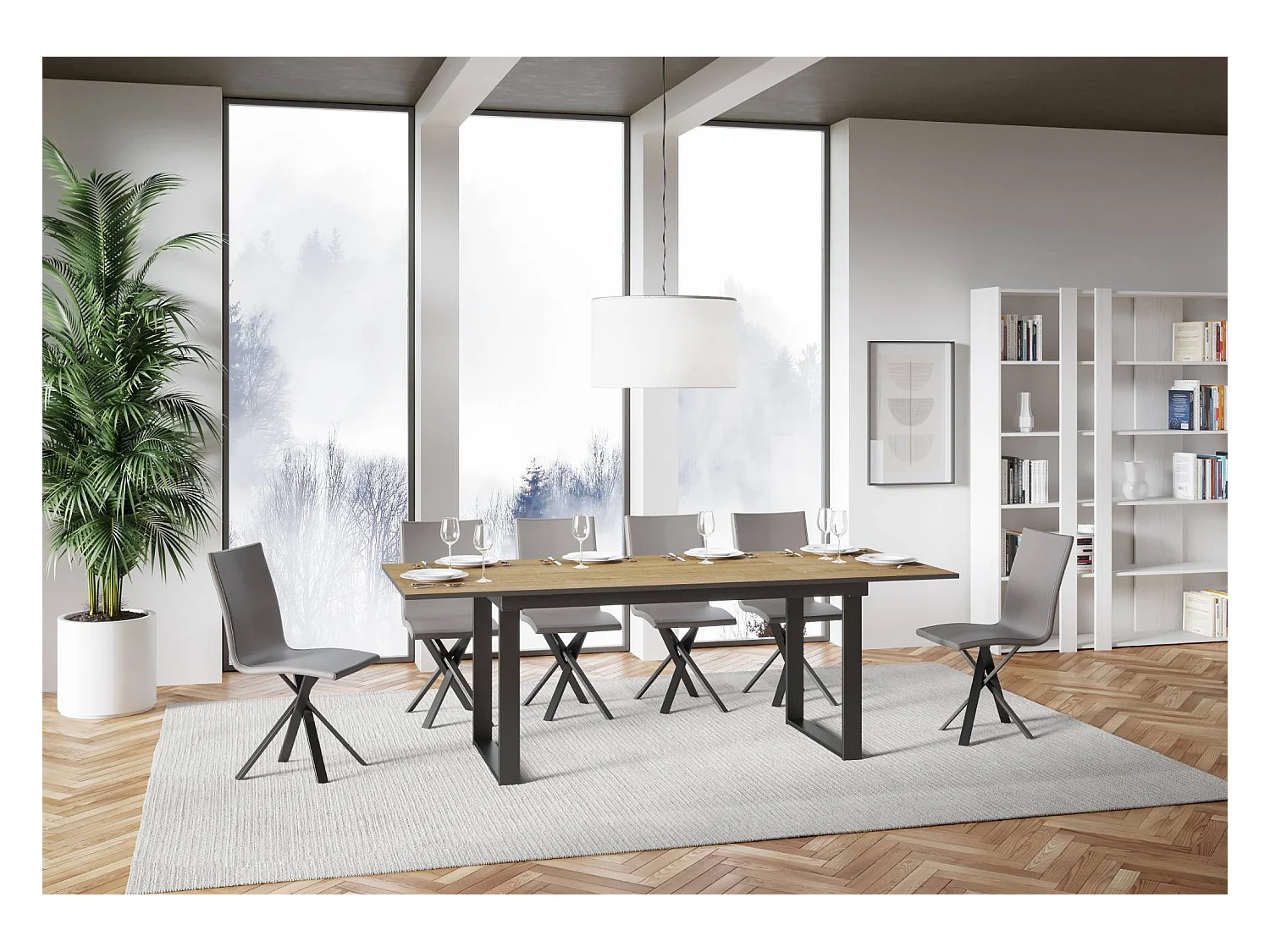 Mesa de jantar extensível 90x160/220 cm Bandos Carvalho Natural quadro Antracite