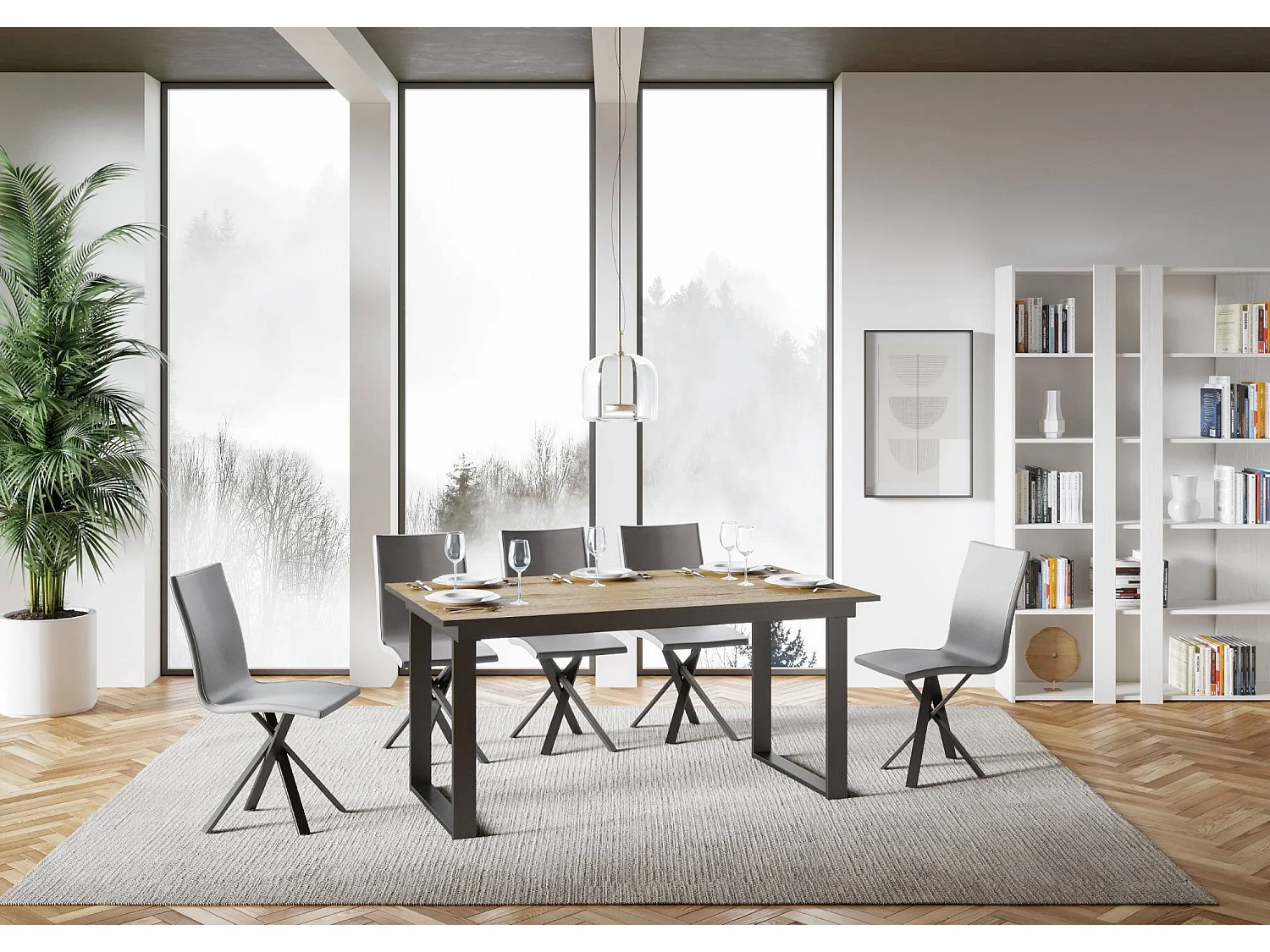 Uitschuifbare tafel 90x160/220 cm Bandos natuur eiken frame antraciet