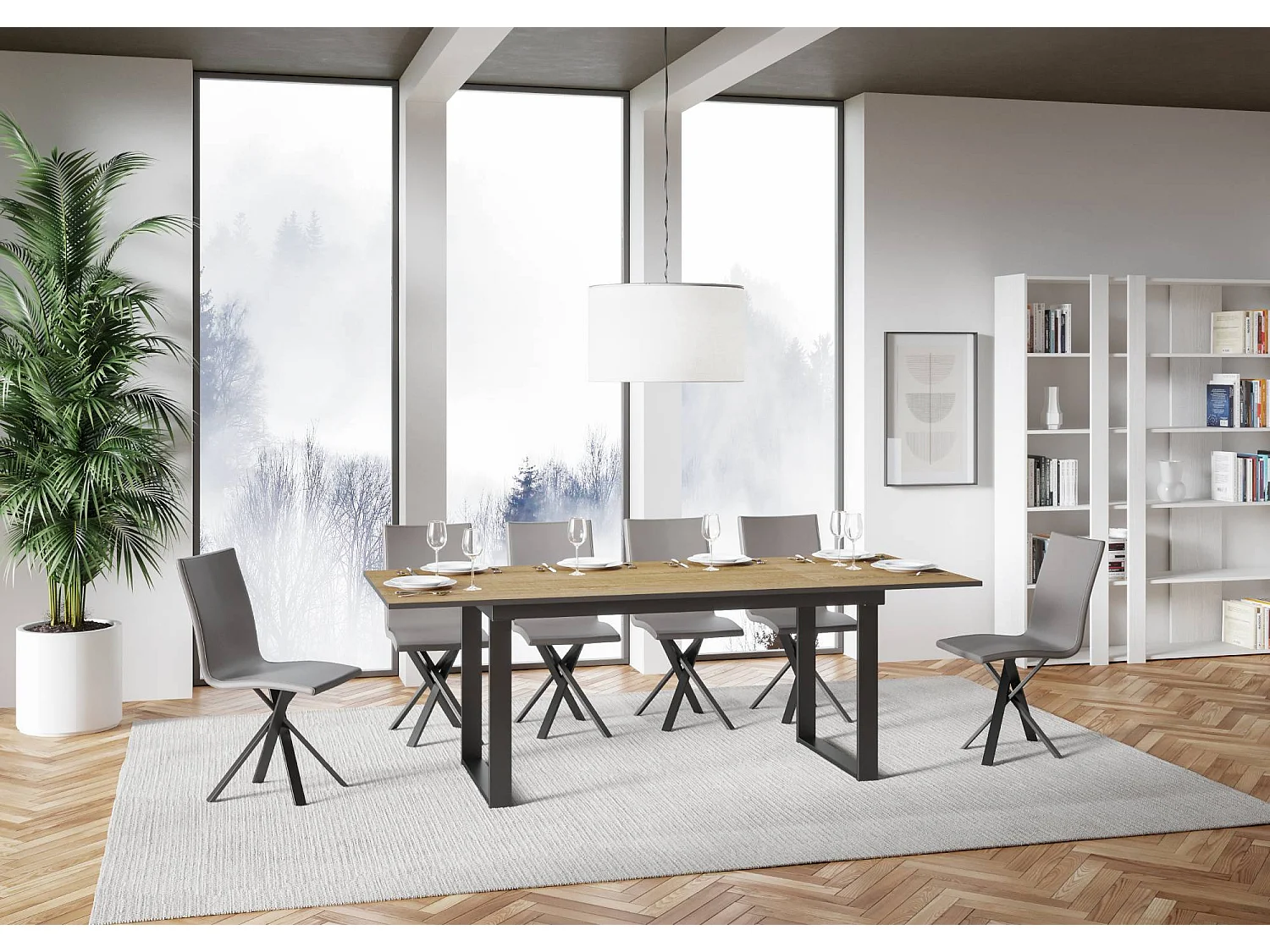 Uitschuifbare tafel 90x160/220 cm Bandos natuur eiken frame antraciet