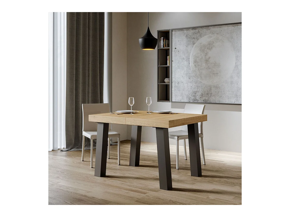 Mesa extensible 90x130/390 cm Bridge Roble Natural estructura Antracita