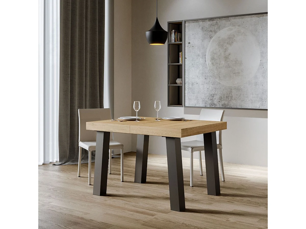 Table extensible 90x130/390 cm Bridge Chêne Nature cadre Anthracite