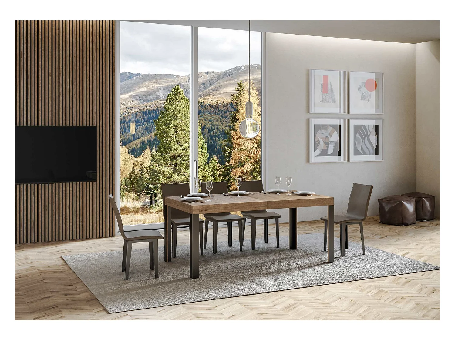 Table extensible 90x180/284 cm Linea Chêne Nature cadre Anthracite