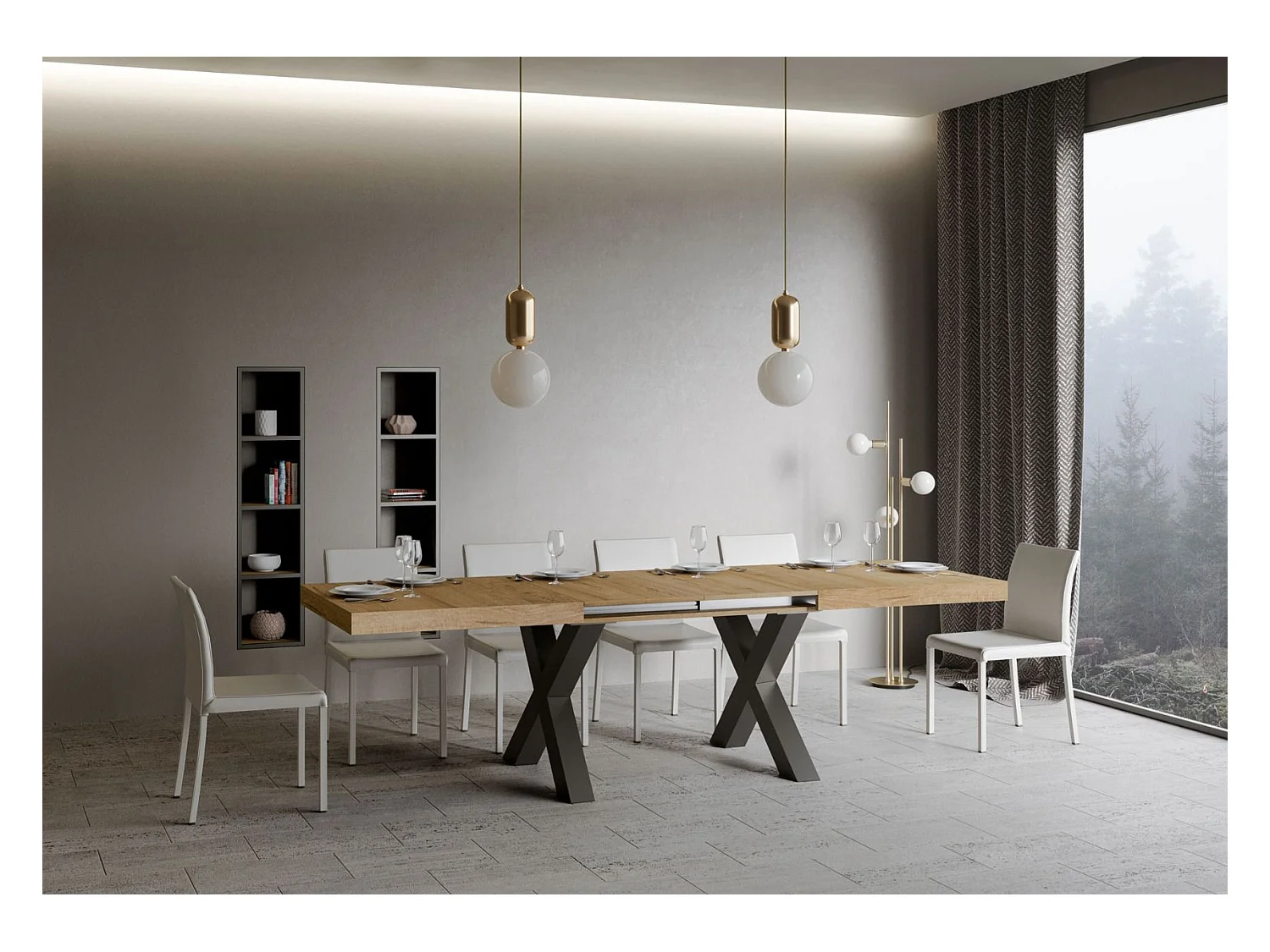 Mesa de jantar extensível 90x160/264 cm Traffic Carvalho Natural quadro Antracite