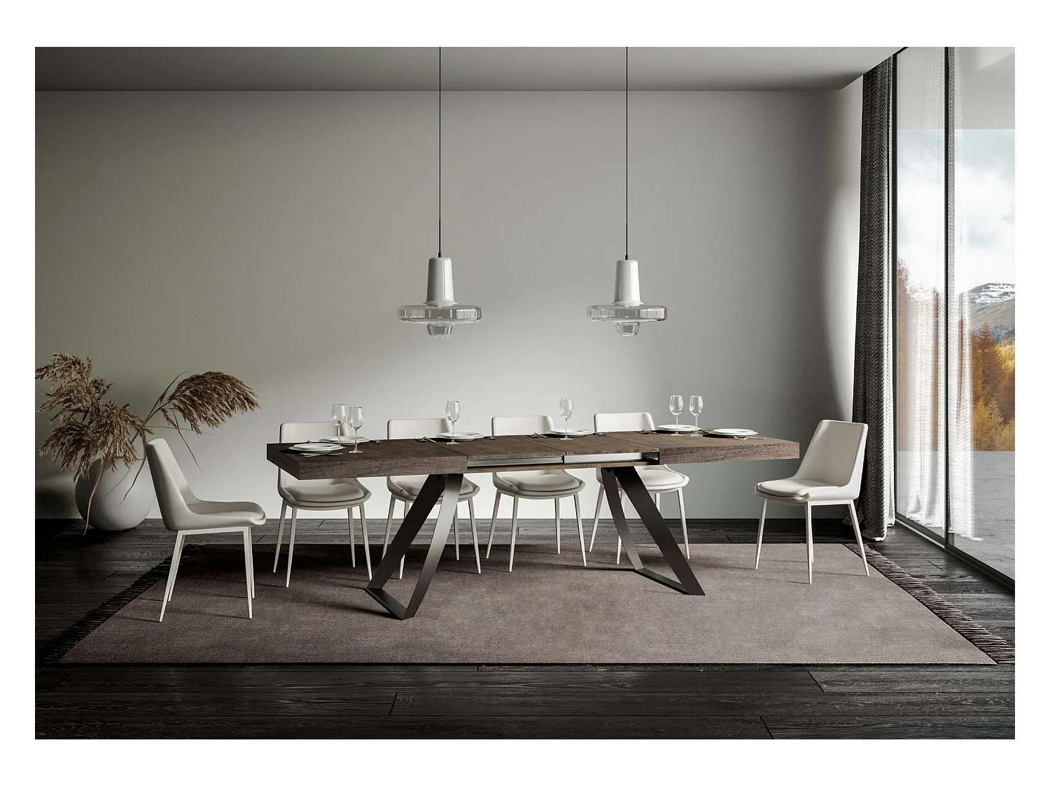 Mesa de jantar extensível 90x180/440 cm Proxy Nogueira quadro Antracite