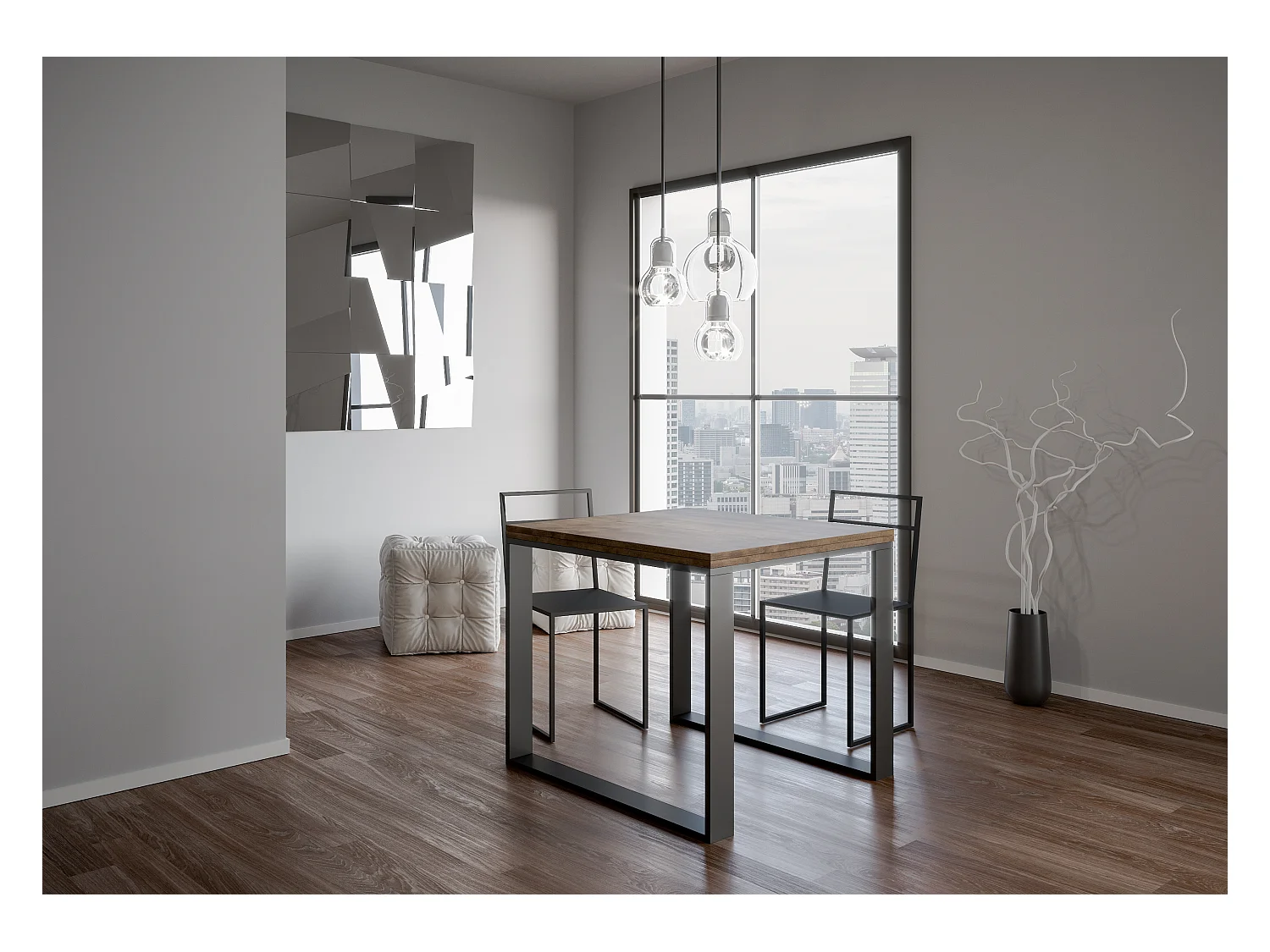 Table extensible portefeuille 90x90/180 cm Tecno Libra Noyer cadre Anthracite