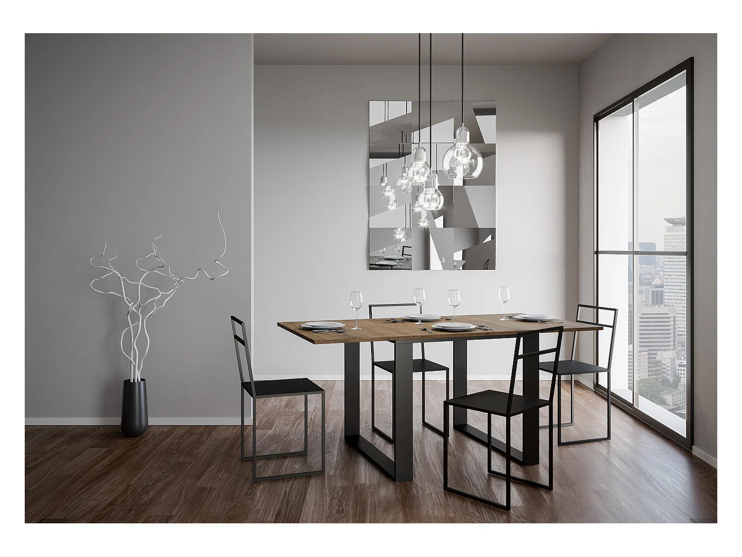 Table extensible portefeuille 90x90/180 cm Tecno Libra Noyer cadre Anthracite