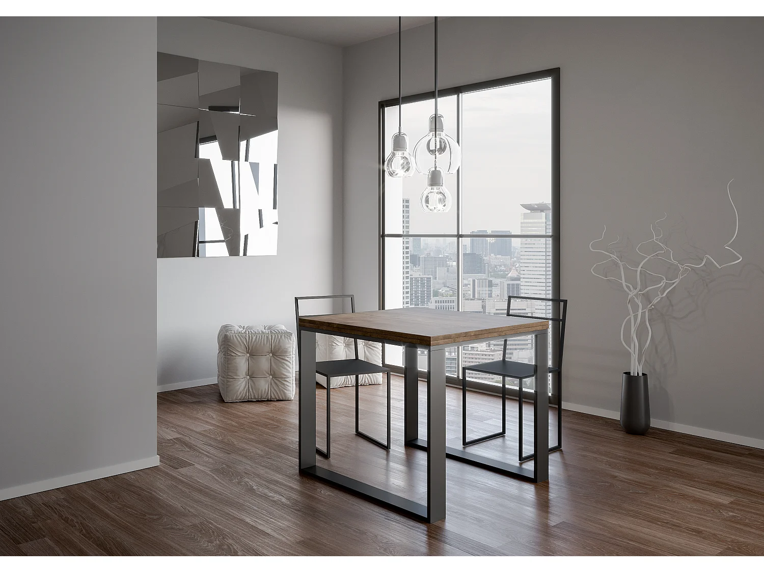 Ausziehtisch 90x90/180 cm Tecno Libra Nussbaum mit Eisenrahmen aus Anthrazit