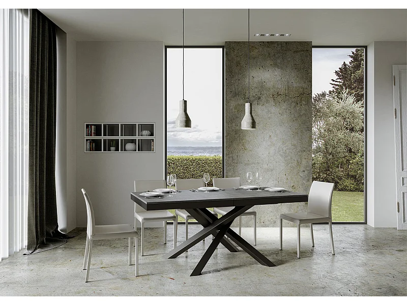 Table extensible 160/264x90 cm Volantis Evolution gris béton cadre et pieds anthracite