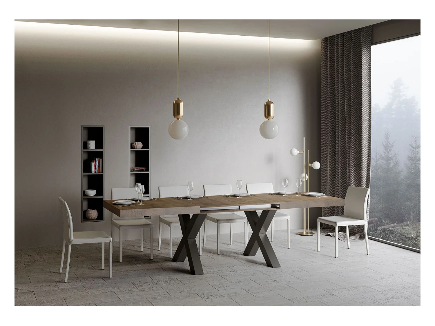 Mesa de jantar extensível 90x160/264 cm Traffic Nogueira quadro Antracite