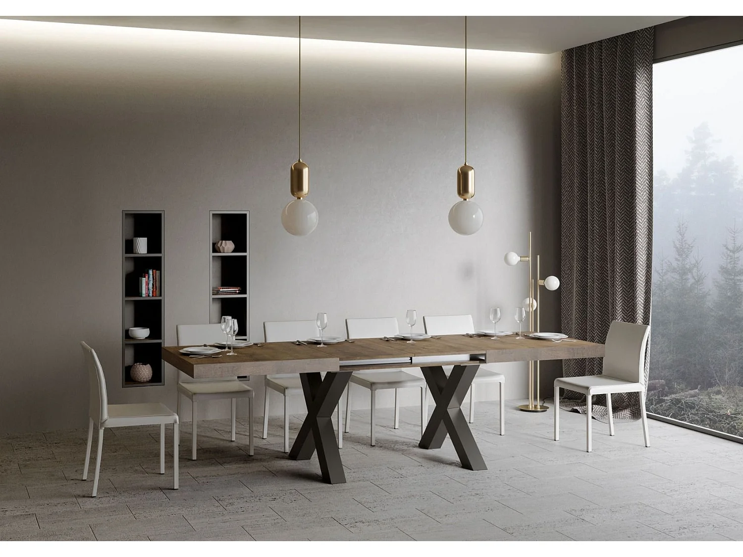 Mesa de jantar extensível 90x160/264 cm Traffic Nogueira quadro Antracite