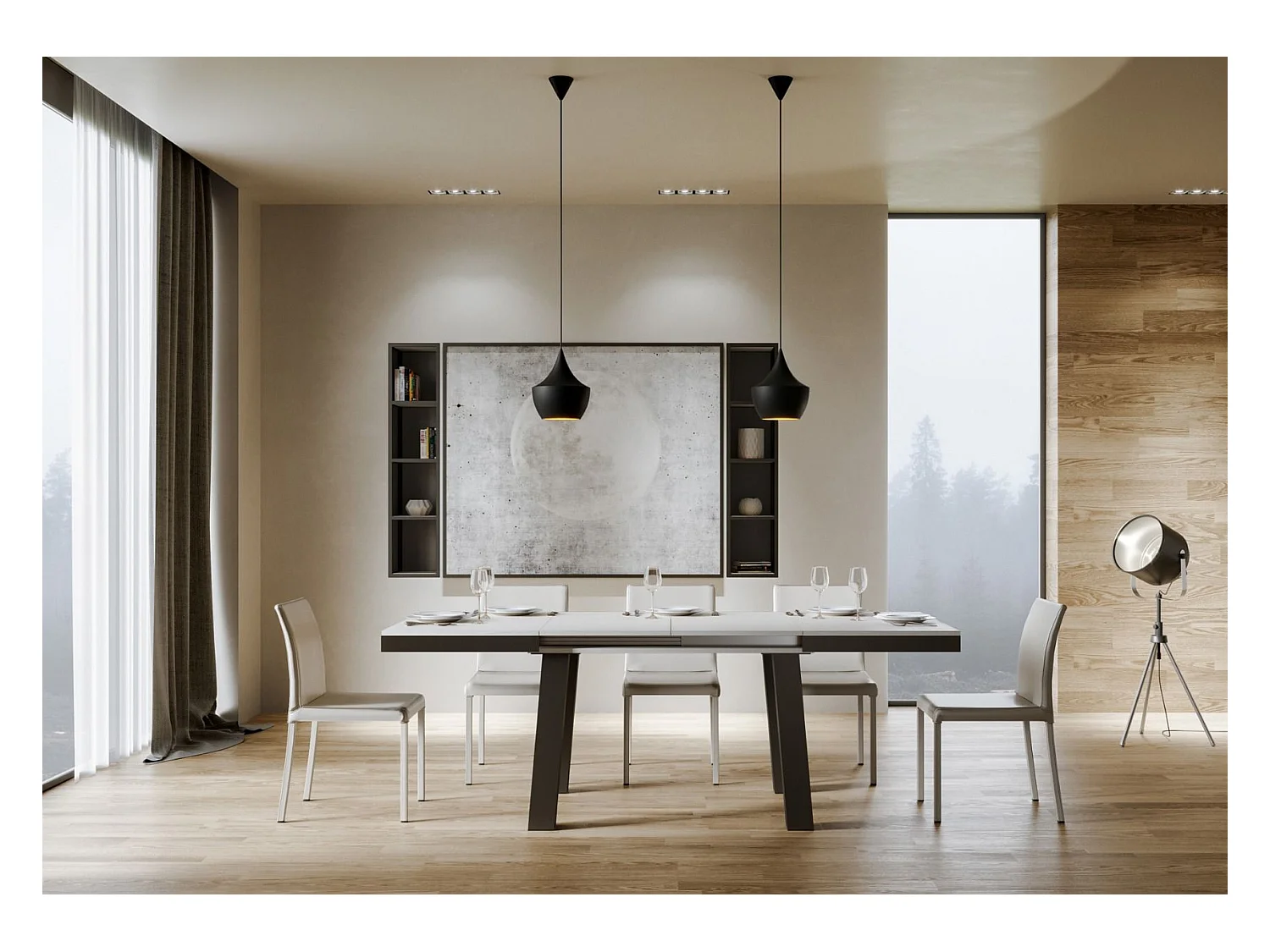 Uitschuifbare tafel 90x120/224 cm Bridge Evolution eiken wit frame antraciet