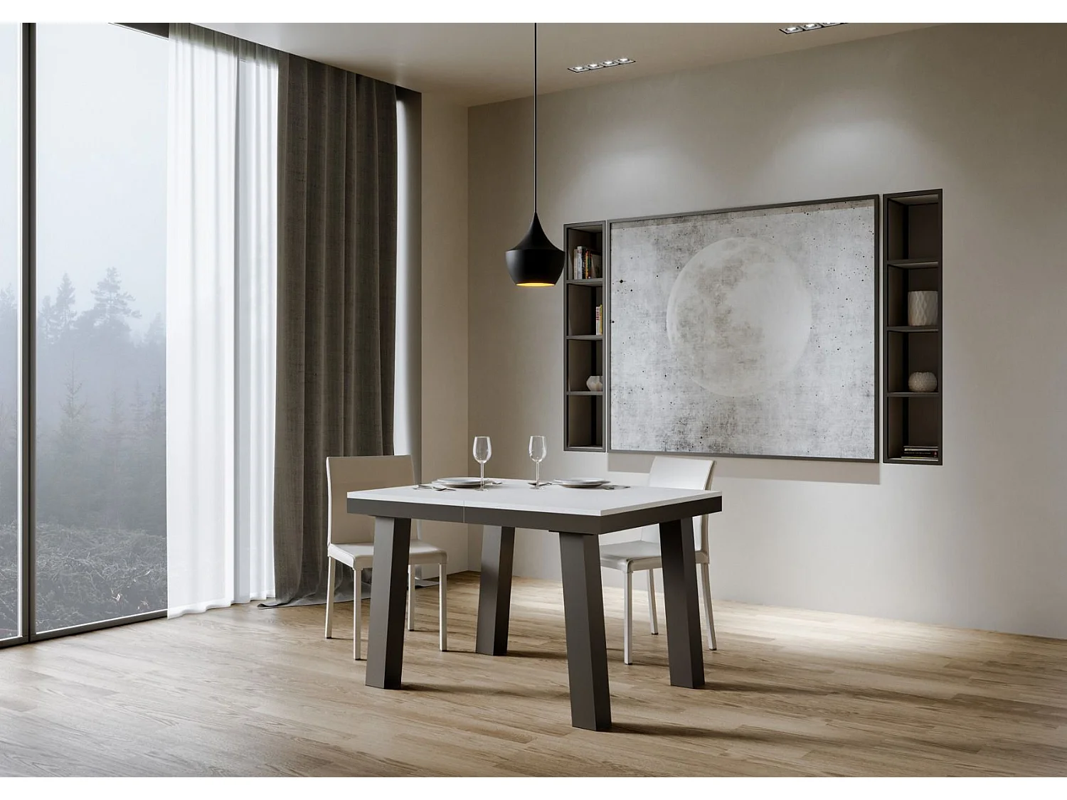 Table extensible 90x120/224 cm Bridge Evolution Frêne Blanc cadre Anthracite