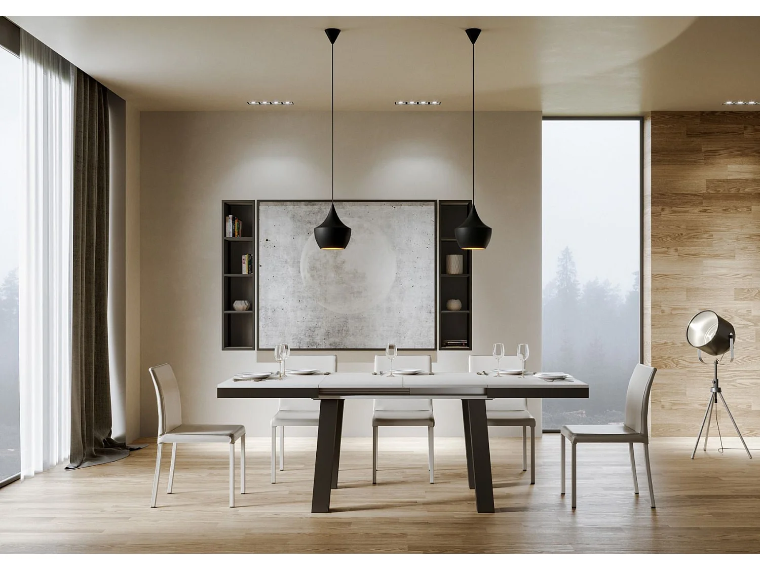 Table extensible 90x120/224 cm Bridge Evolution Frêne Blanc cadre Anthracite