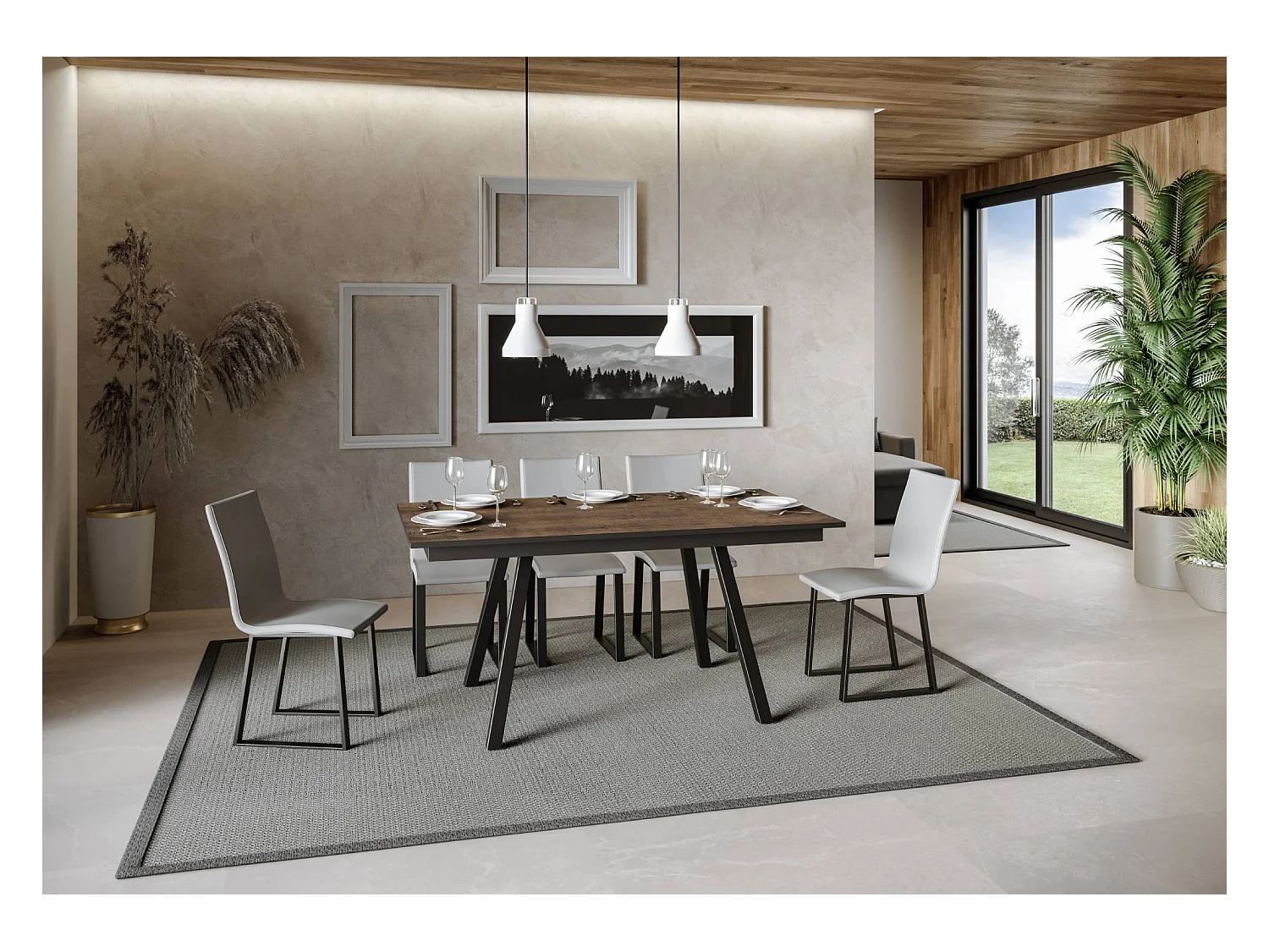 Mesa extensible 90x160/220 cm Mirhi Nogal estructura Antracita