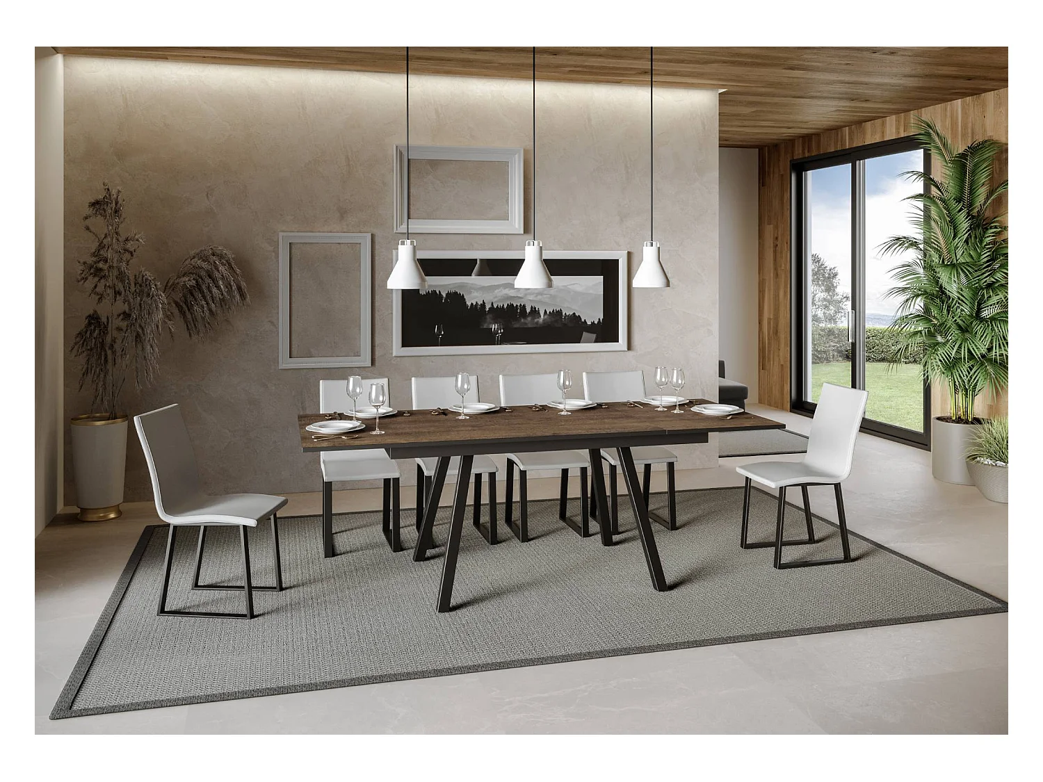 Mesa extensible 90x160/220 cm Mirhi Nogal estructura Antracita