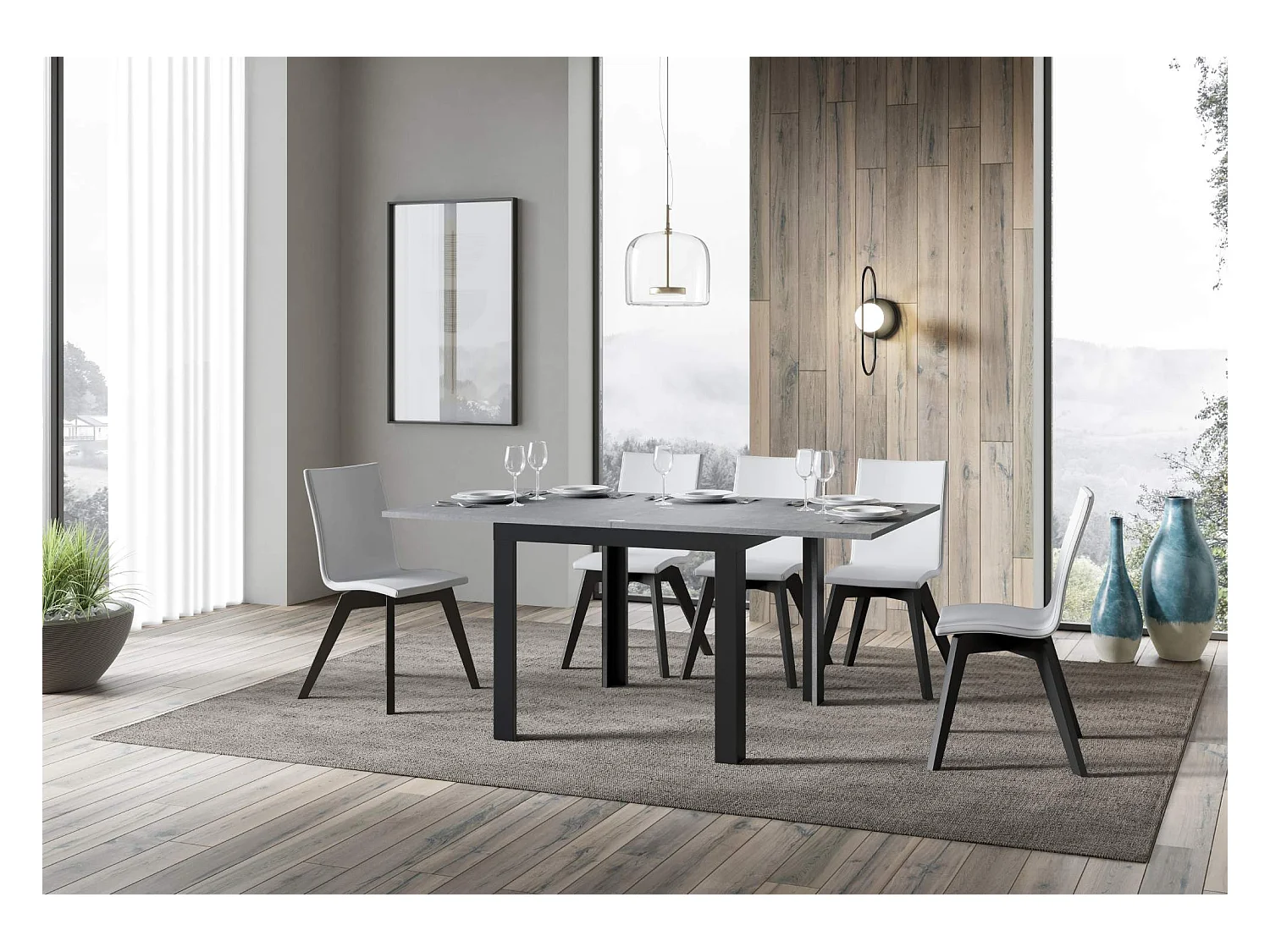Table extensible portefeuille 90x90/180 cm Linea Libra Gris Béton cadre Anthracite