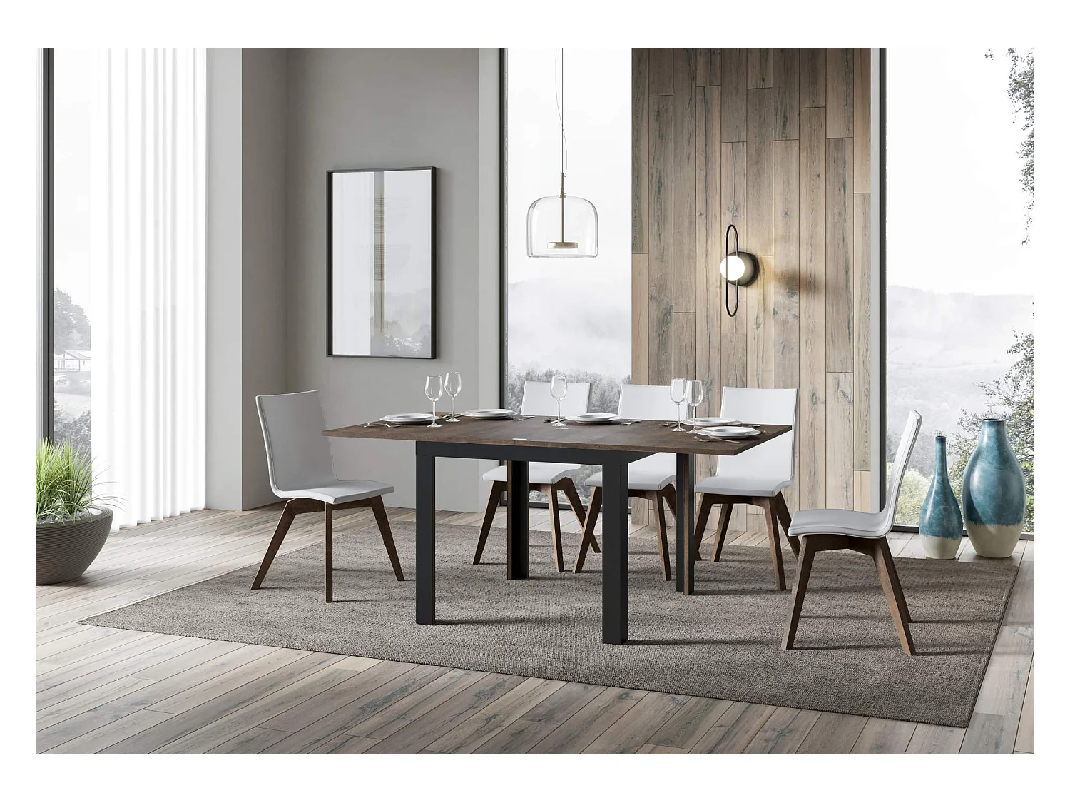 Table extensible portefeuille 90x90/180 cm Linea Libra Noyer cadre Anthracite