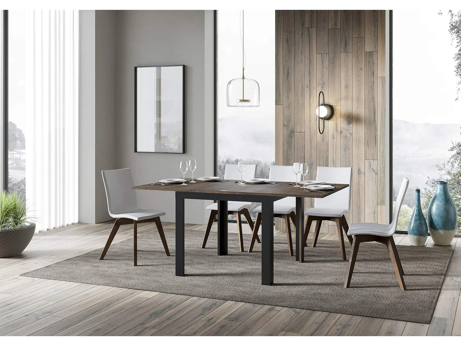 Table extensible portefeuille 90x90/180 cm Linea Libra Noyer cadre Anthracite