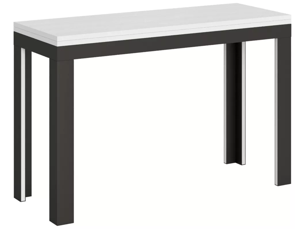 Kauf Unique Ausziehtisch 120/200x45/90 cm Linea Double Esche weiß mit Eisenrahmen aus Anthrazit