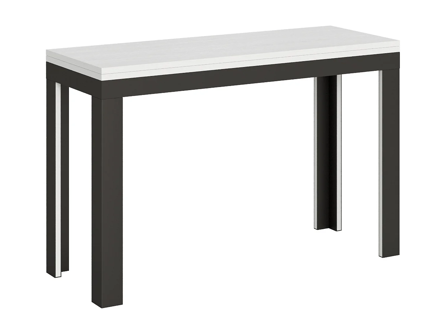 Ausziehtisch 120/200x45/90 cm Linea Double Esche weiß mit Eisenrahmen aus Anthrazit