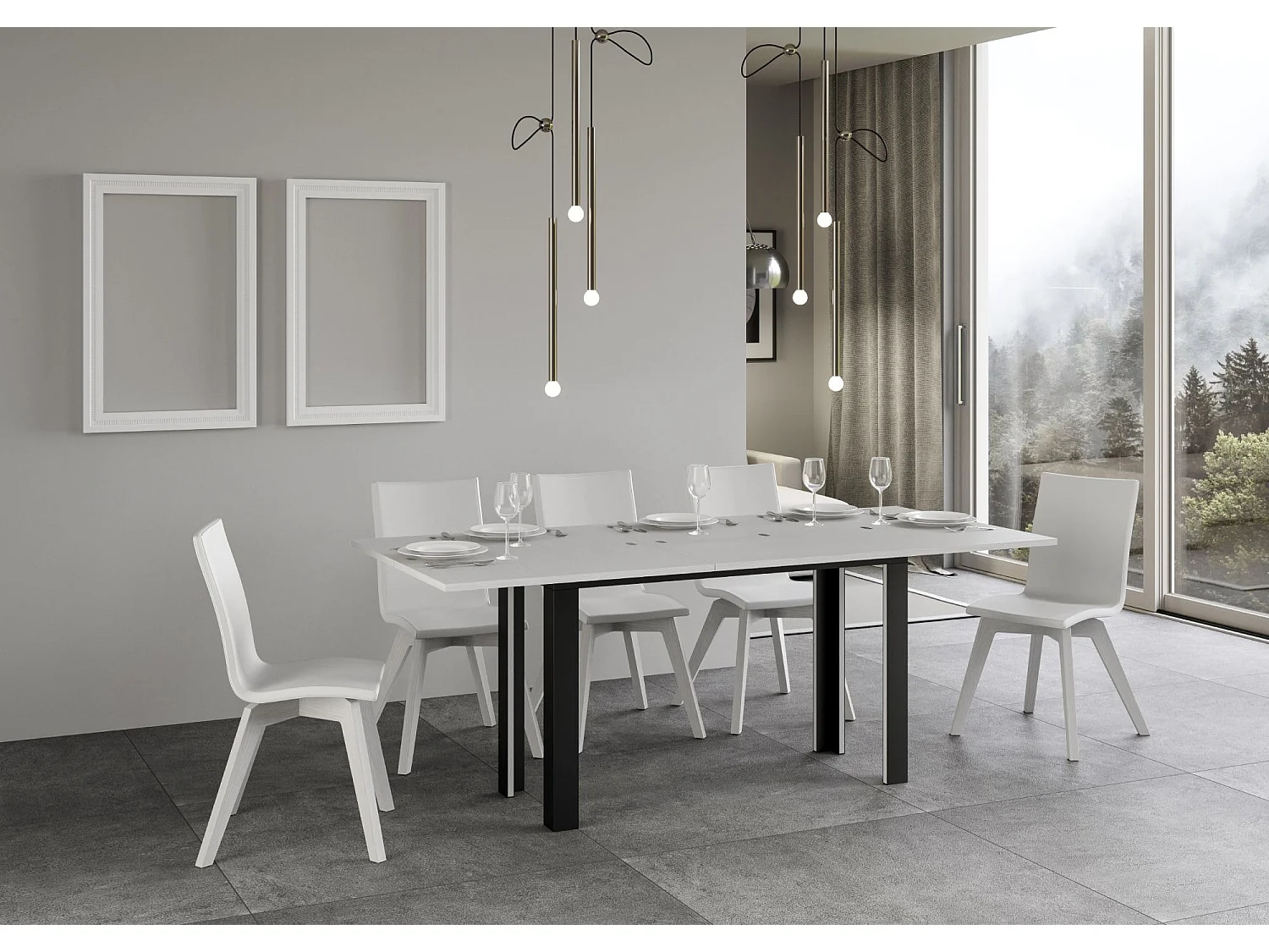 Ausziehtisch 120/200x45/90 cm Linea Double Esche weiß mit Eisenrahmen aus Anthrazit