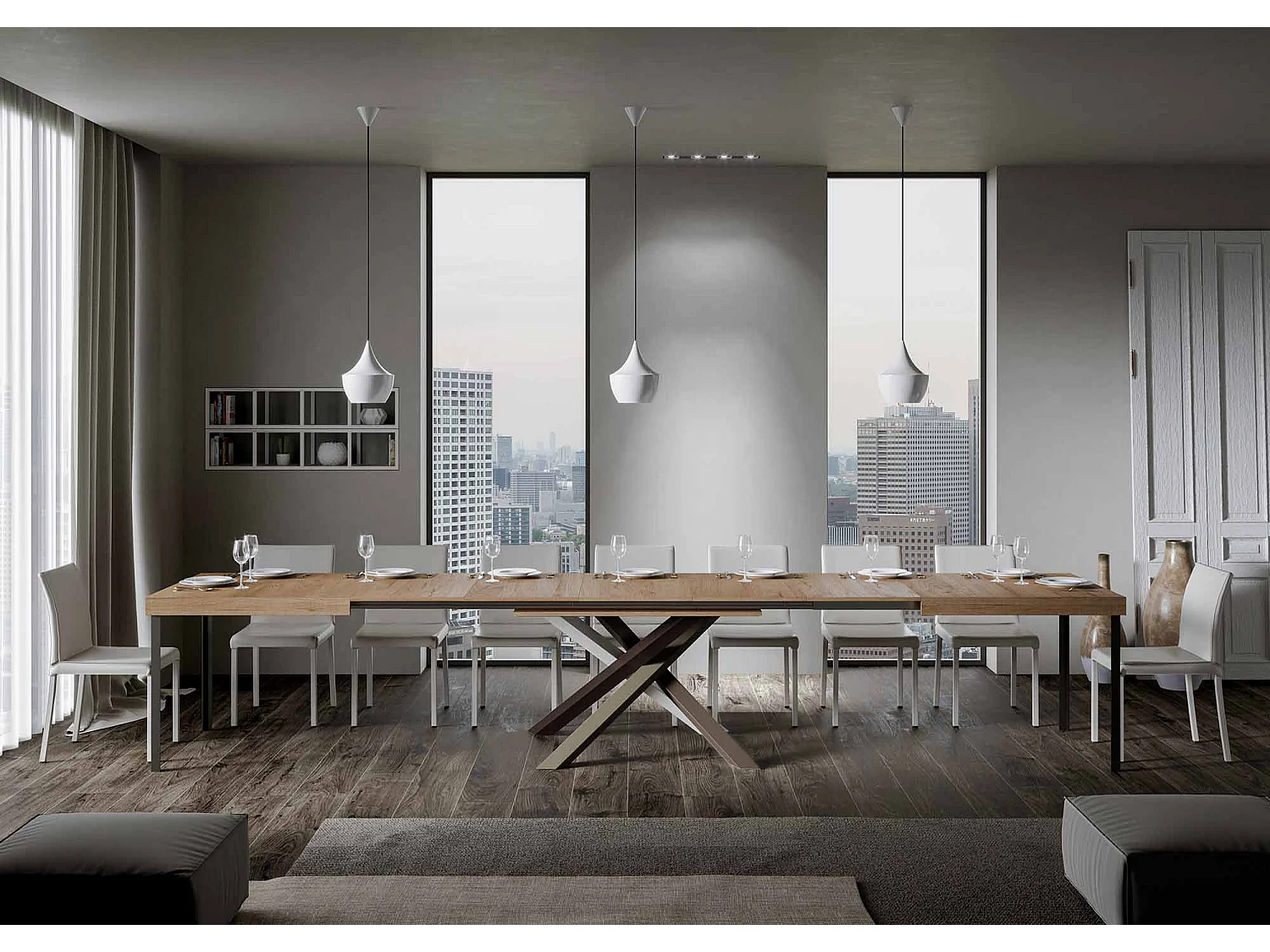 Tavolo allungabile 130/390x90 cm Volantis quercia natura gambe multicolore 4/C