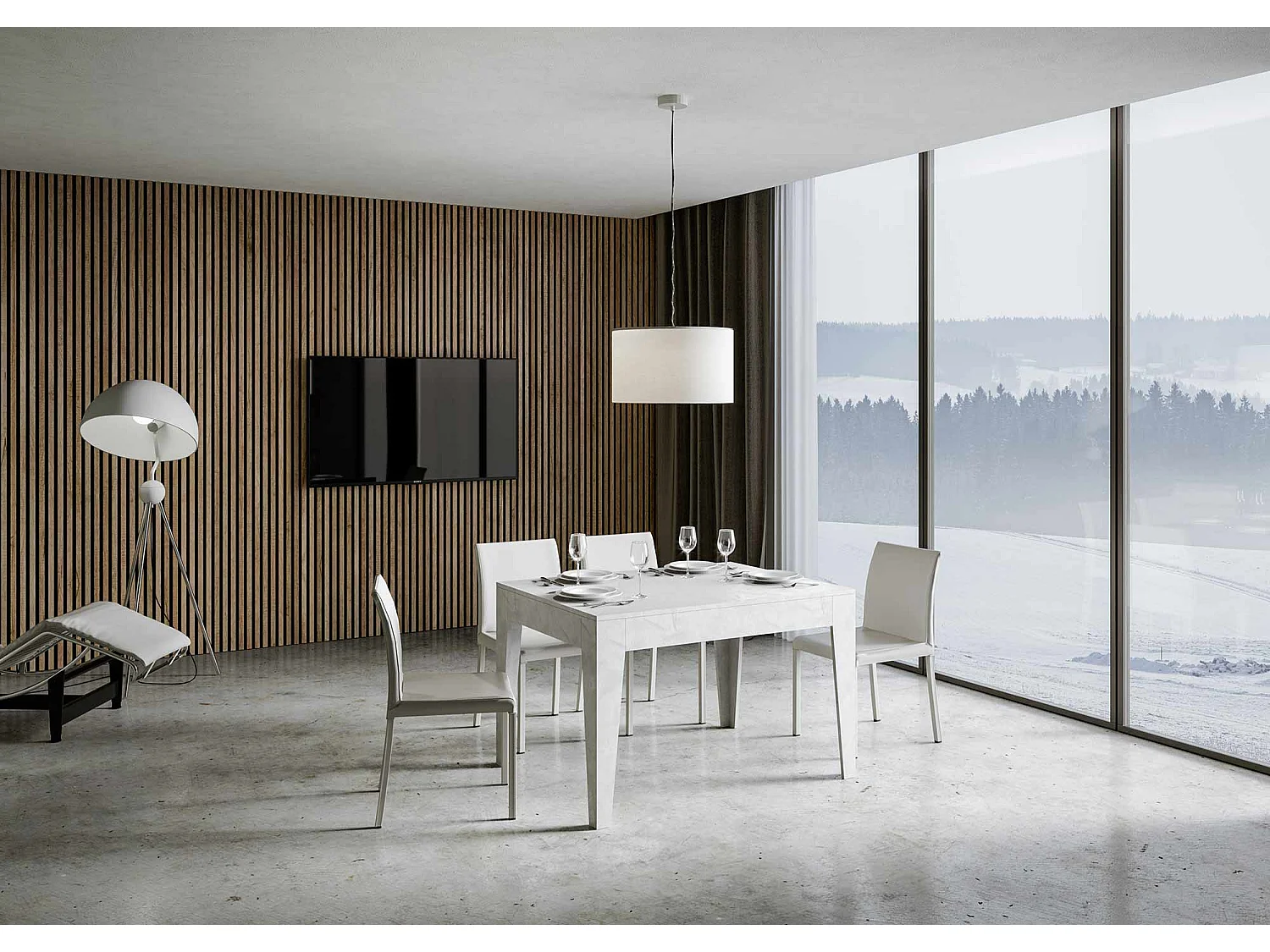 Uitschuifbare tafel 90x120/180 cm Cico structuur wit