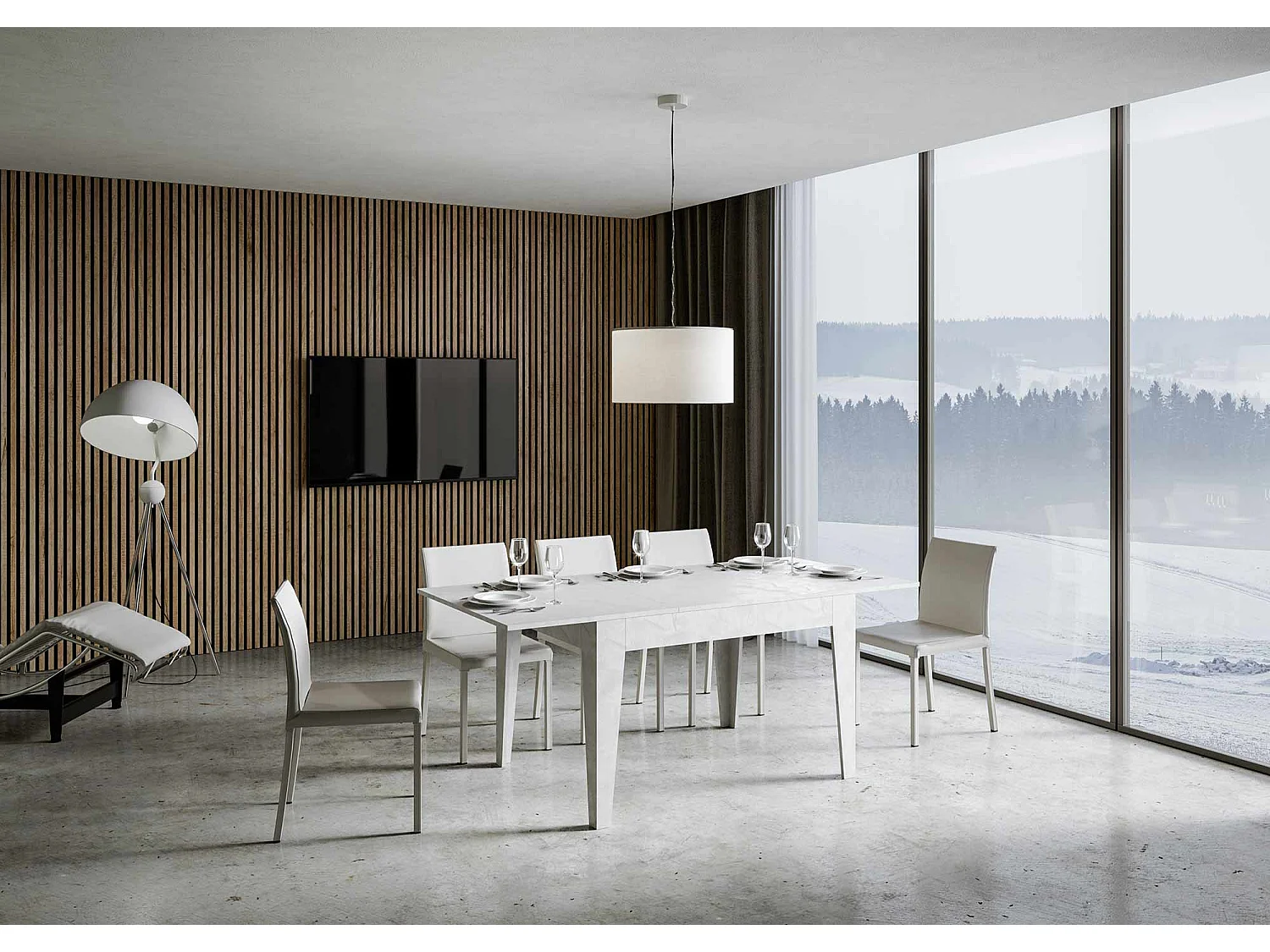 Uitschuifbare tafel 90x120/180 cm Cico structuur wit