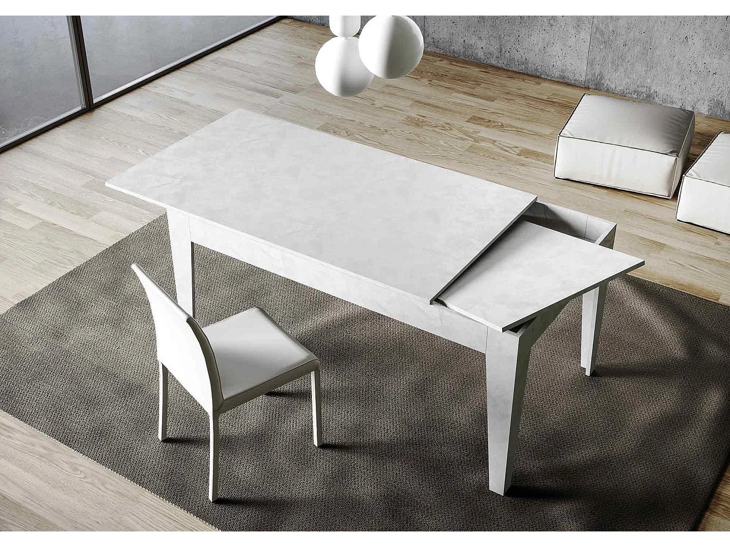 Uitschuifbare tafel 90x120/180 cm Cico structuur wit