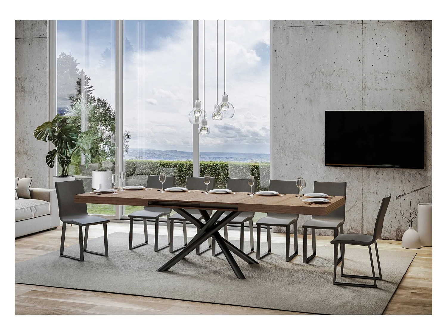 Table extensible 90x160/264 cm Famas Chêne Nature cadre Anthracite