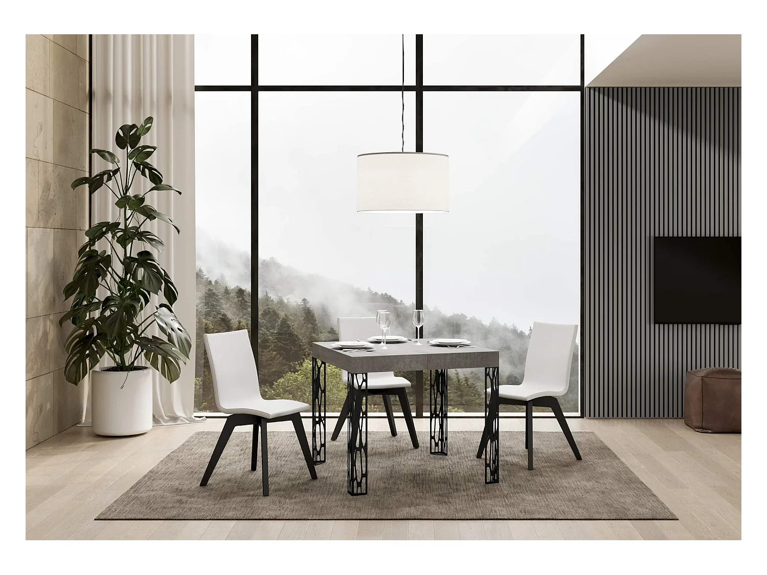 Uitschuifbare tafel 90x90/246 cm Ghibli cement frame antraciet