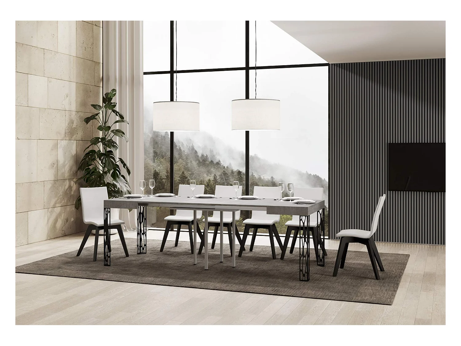 Uitschuifbare tafel 90x90/246 cm Ghibli cement frame antraciet