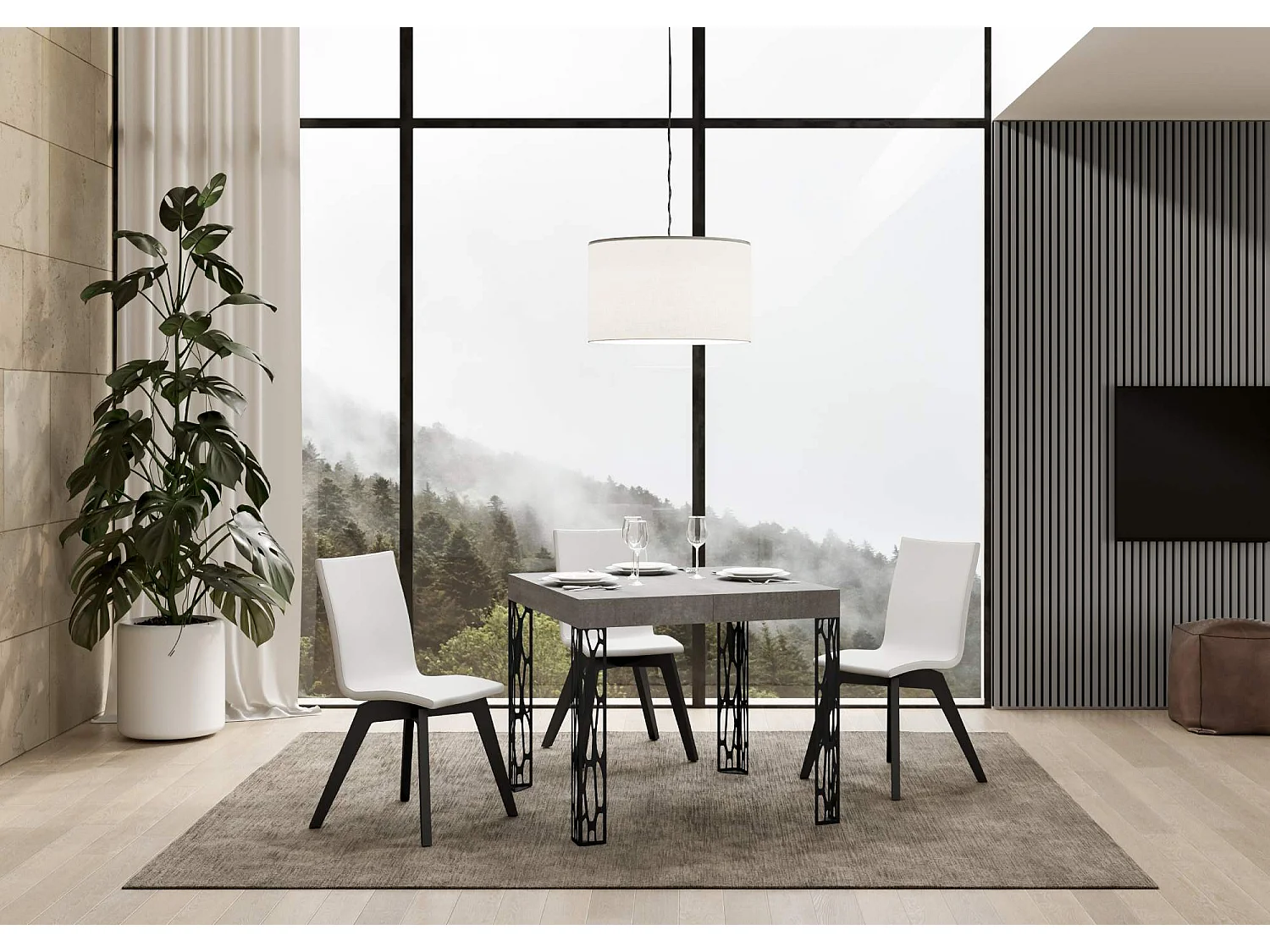 Table extensible 90x90/246 cm Ghibli Gris Béton cadre Anthracite