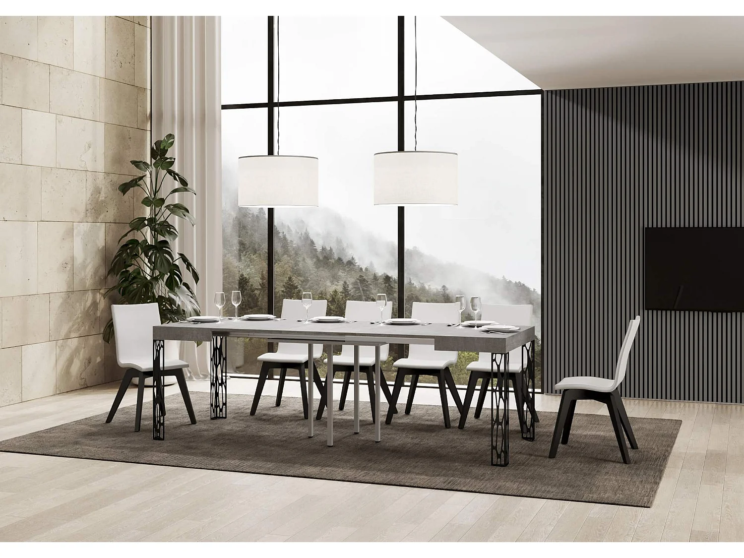 Table extensible 90x90/246 cm Ghibli Gris Béton cadre Anthracite