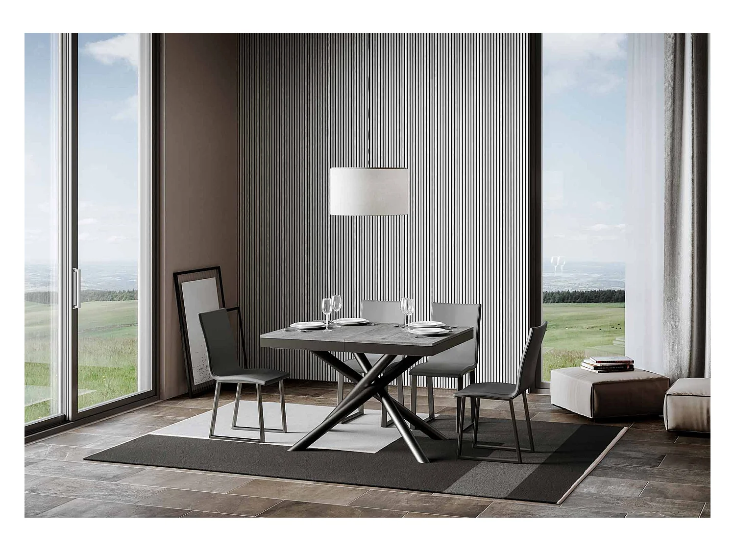 Uitschuifbare tafel 90x120/224 cm Famas Evolution cement frame antraciet