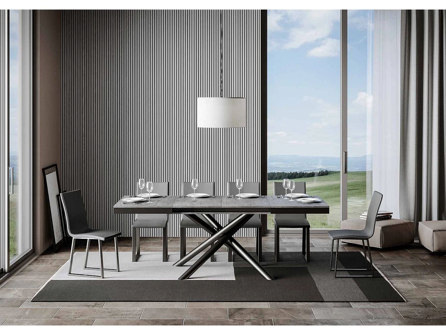 Table extensible 120/224x90 cm Famas Evolution gris béton cadre et pieds anthracite