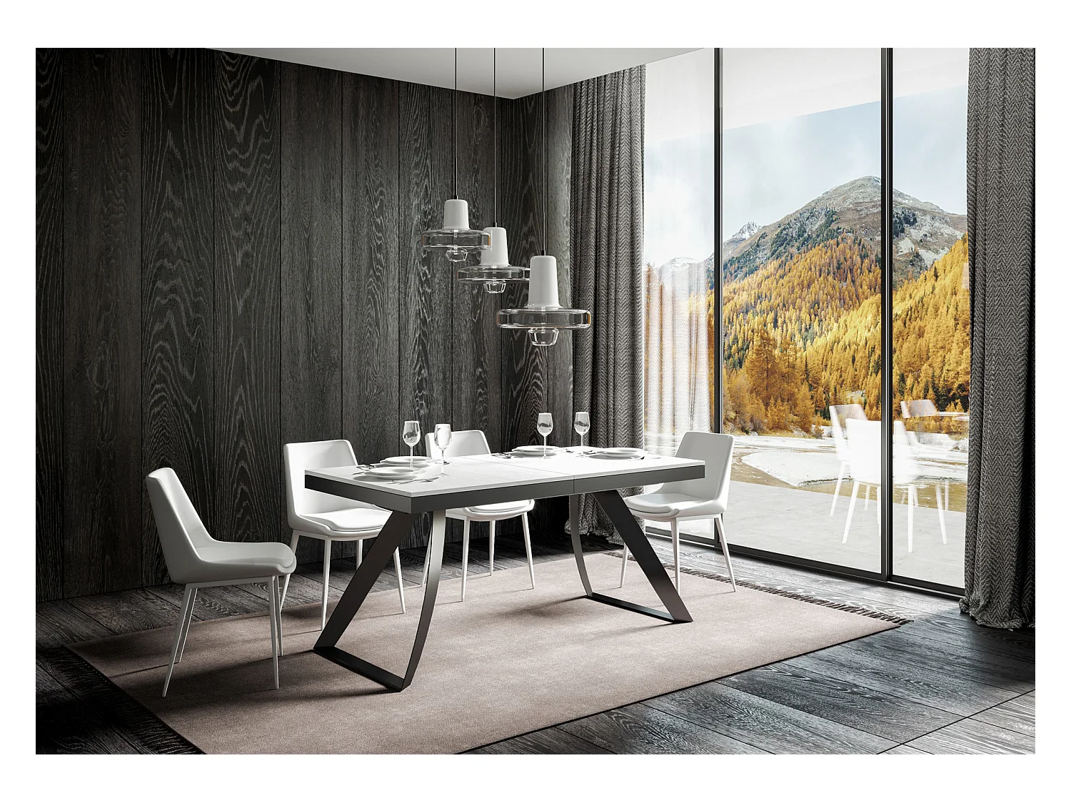 Uitschuifbare tafel 90x180/440 cm Proxy Evolution eiken wit frame antraciet