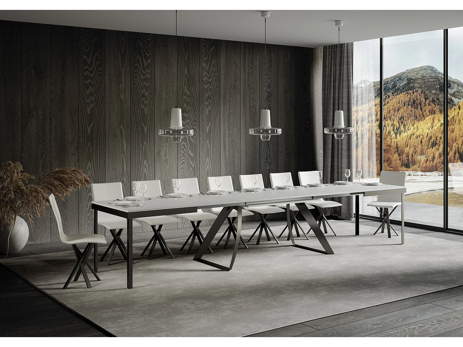 Table extensible 90x180/440 cm Proxy Evolution Frêne Blanc cadre Anthracite