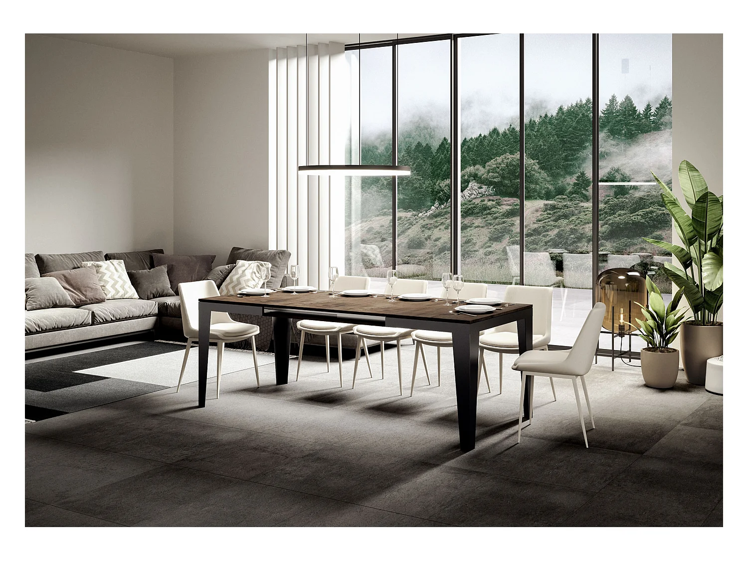 Table extensible 90x120/224 cm Flame Evolution Noyer cadre Anthracite