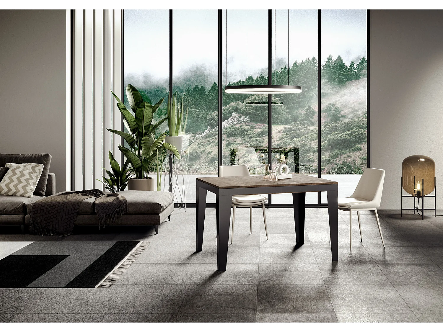 Table extensible 90x120/224 cm Flame Evolution Noyer cadre Anthracite