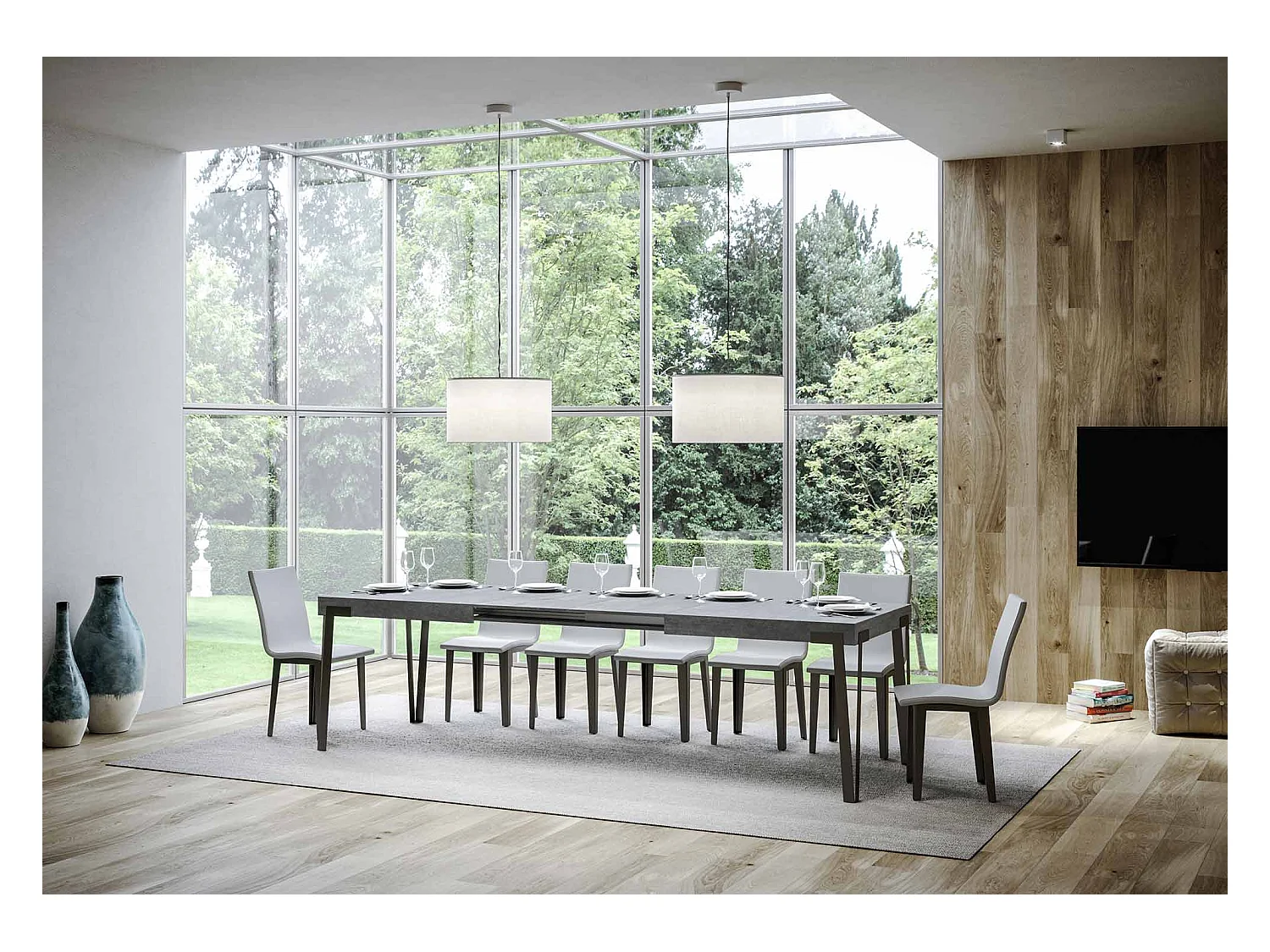 Mesa de jantar extensível 90x160/264 cm Rio Cimento quadro Antracite