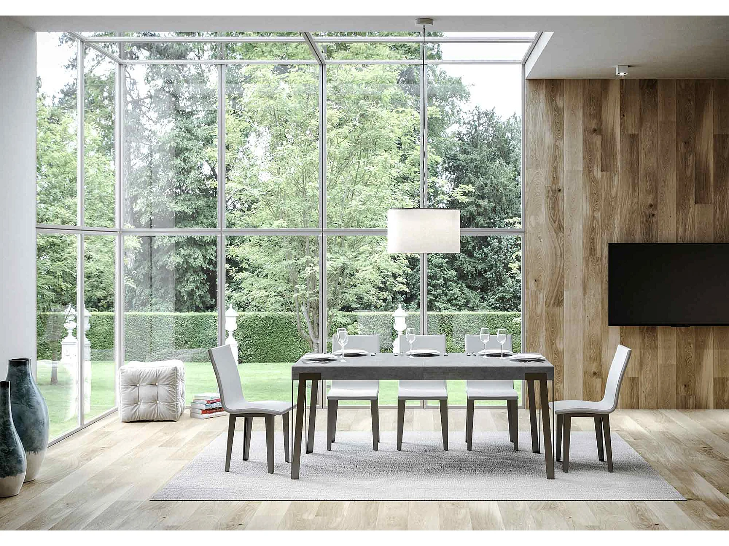 Table extensible 90x160/264 cm Rio Gris Béton cadre Anthracite