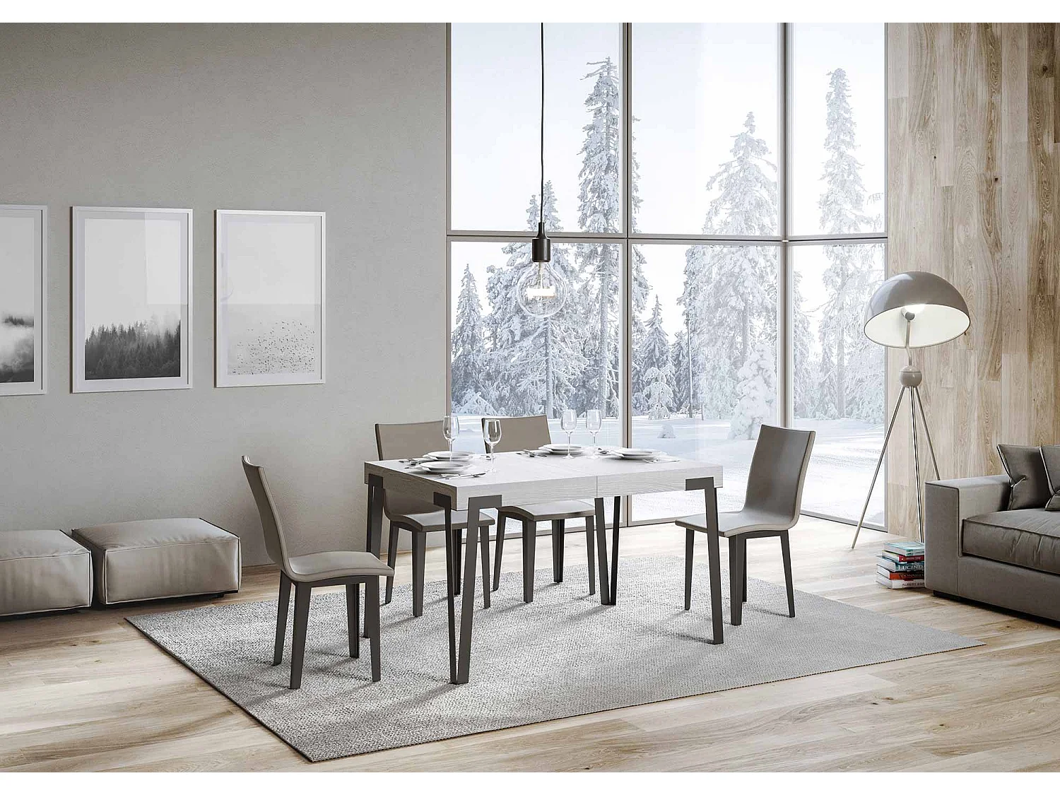Table extensible 90x130/234 cm Rio Frêne Blanc cadre Anthracite