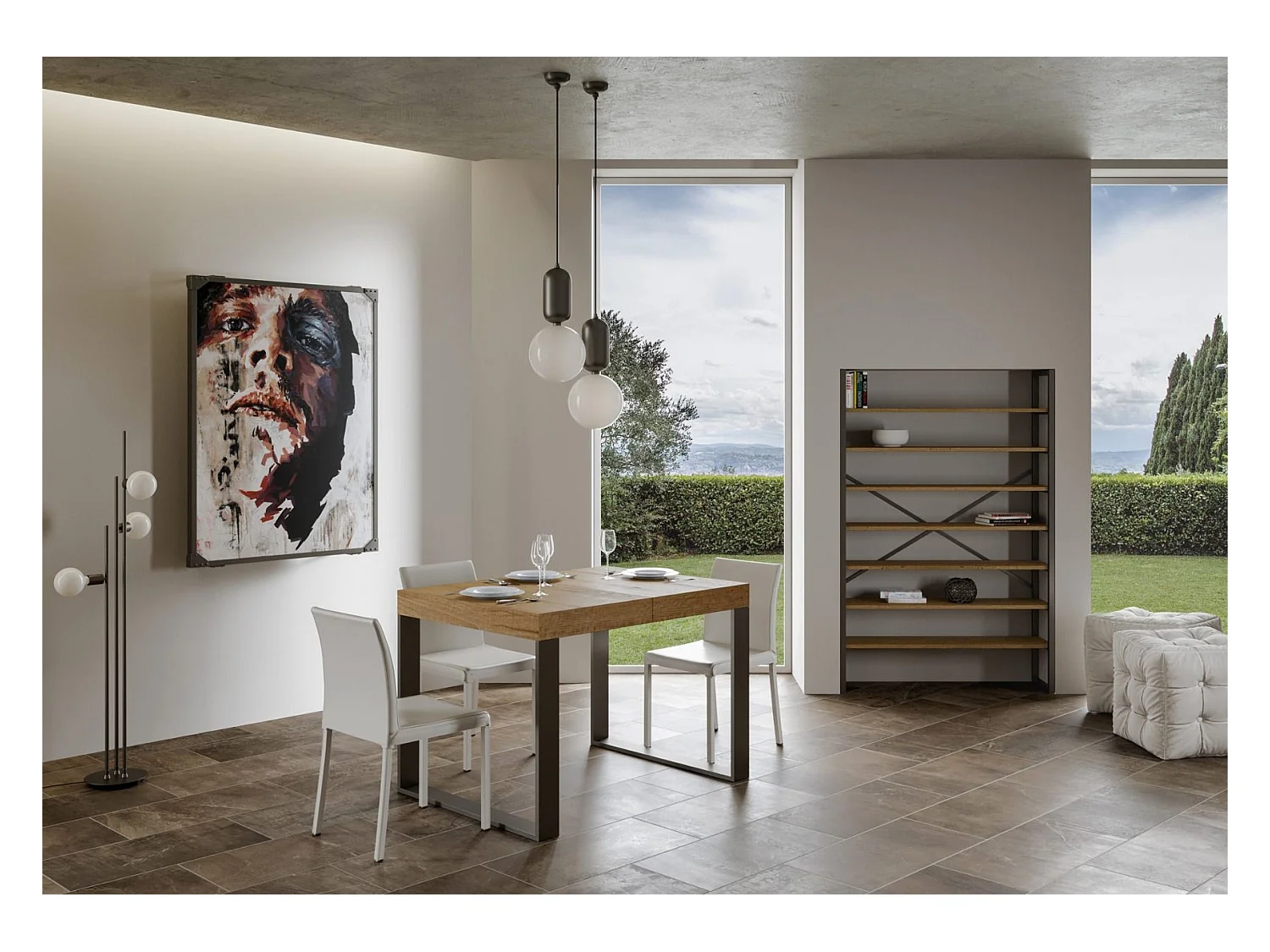 Table extensible 90x160/264 cm Tecno Premium Chêne Nature cadre Anthracite