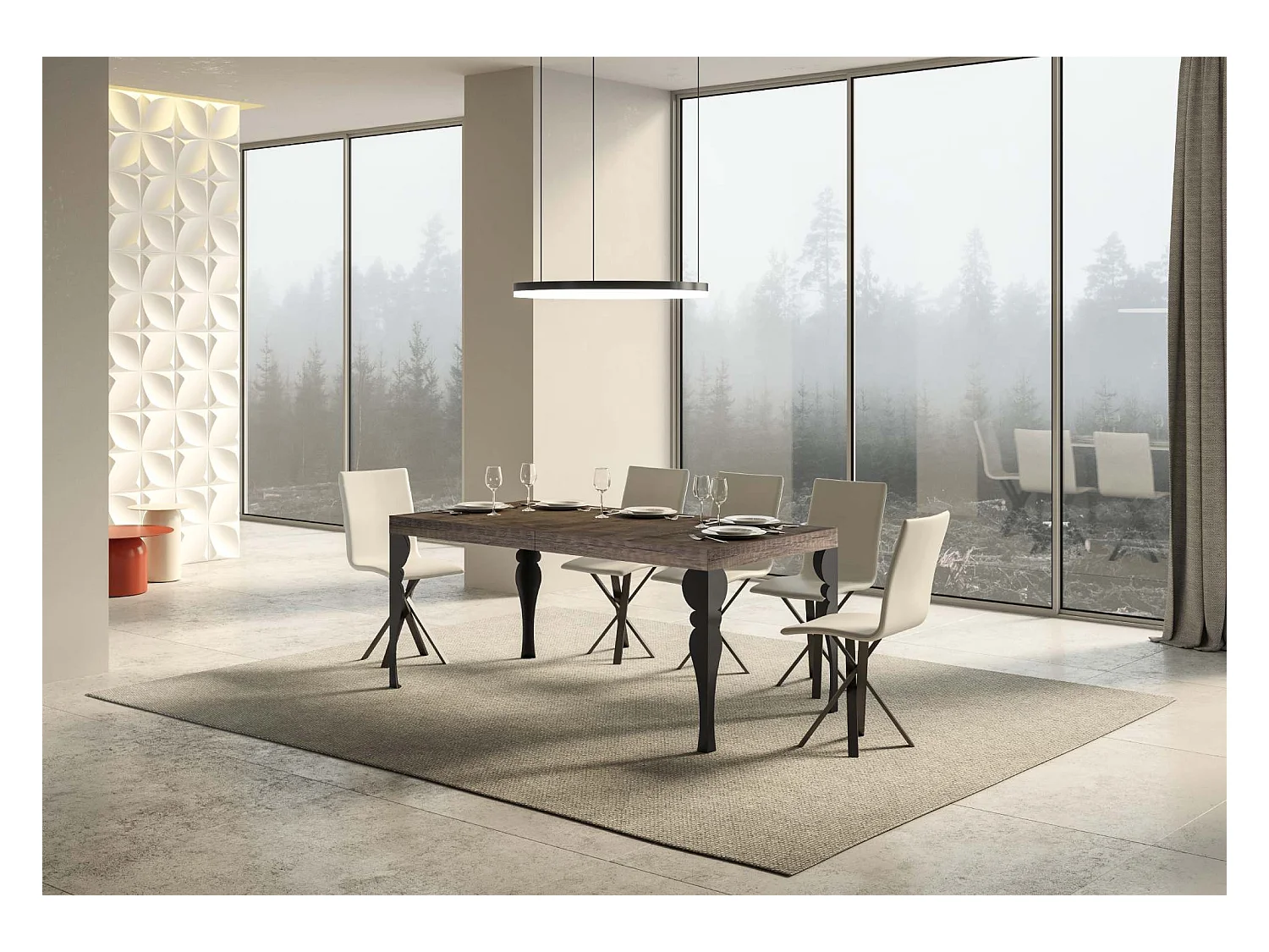 Table extensible 90x180/440 cm Paxon Noyer cadre Anthracite