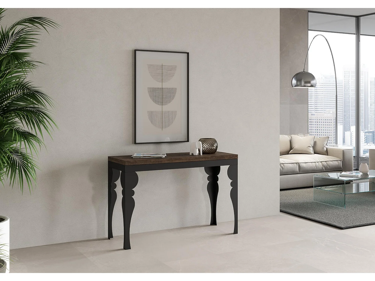 Table extensible portefeuille 120x45/90 cm Paxon Double Noyer cadre Anthracite