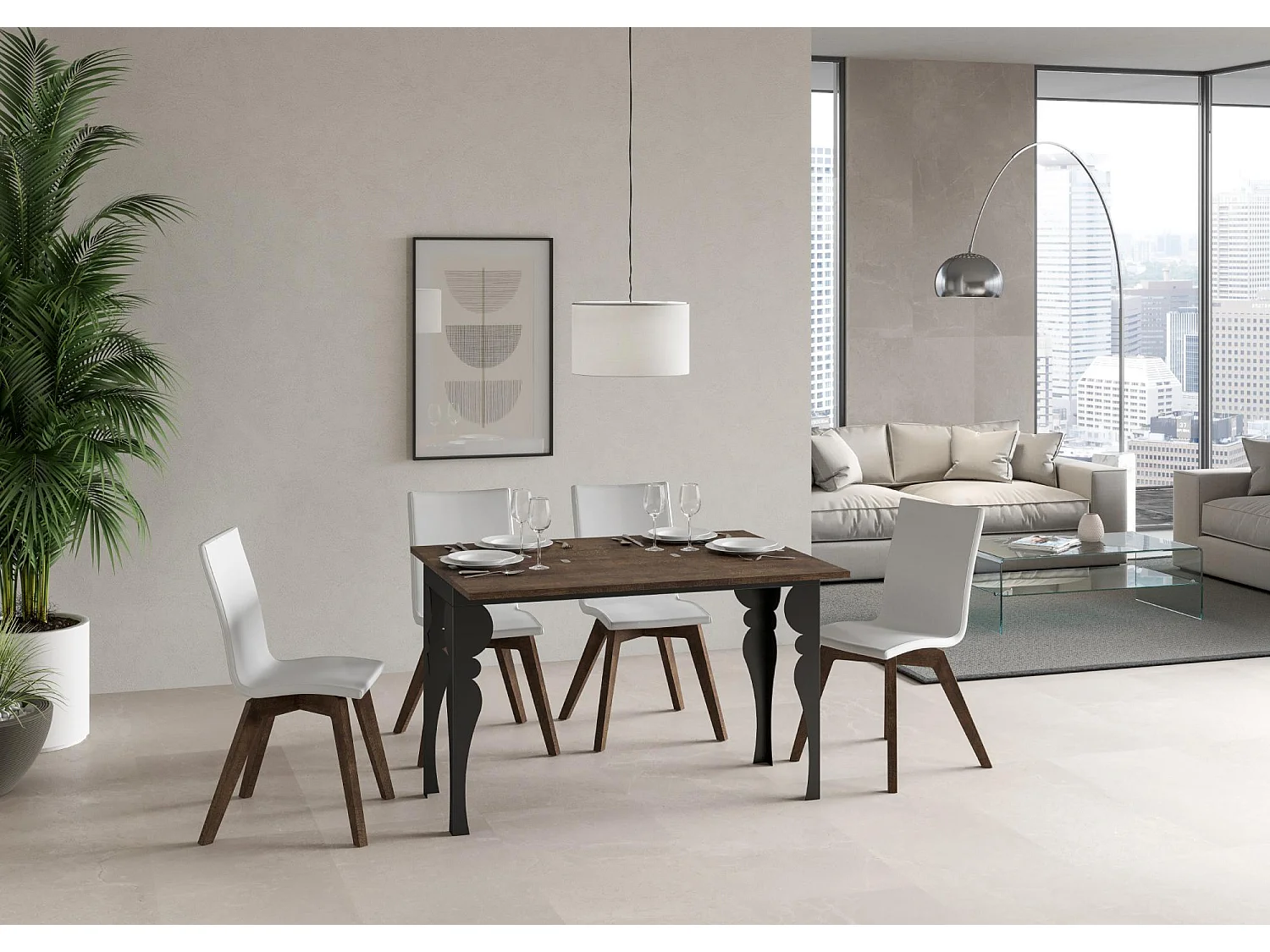 Table extensible portefeuille 120x45/90 cm Paxon Double Noyer cadre Anthracite