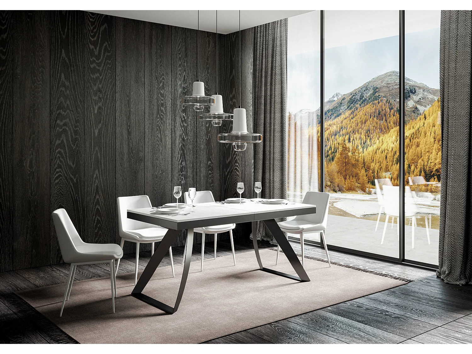 Mesa de jantar extensível 90x180/284 cm Proxy Evolution Cinza Branca quadro Antracite